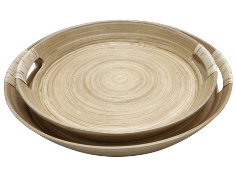 Bamboo serving tray with rattan accent